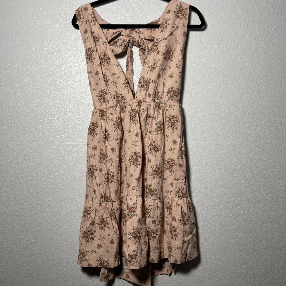 House Of Harlow 1960 Womens Pink Linen Blend Open Back Floral Mini‎ Dress M
